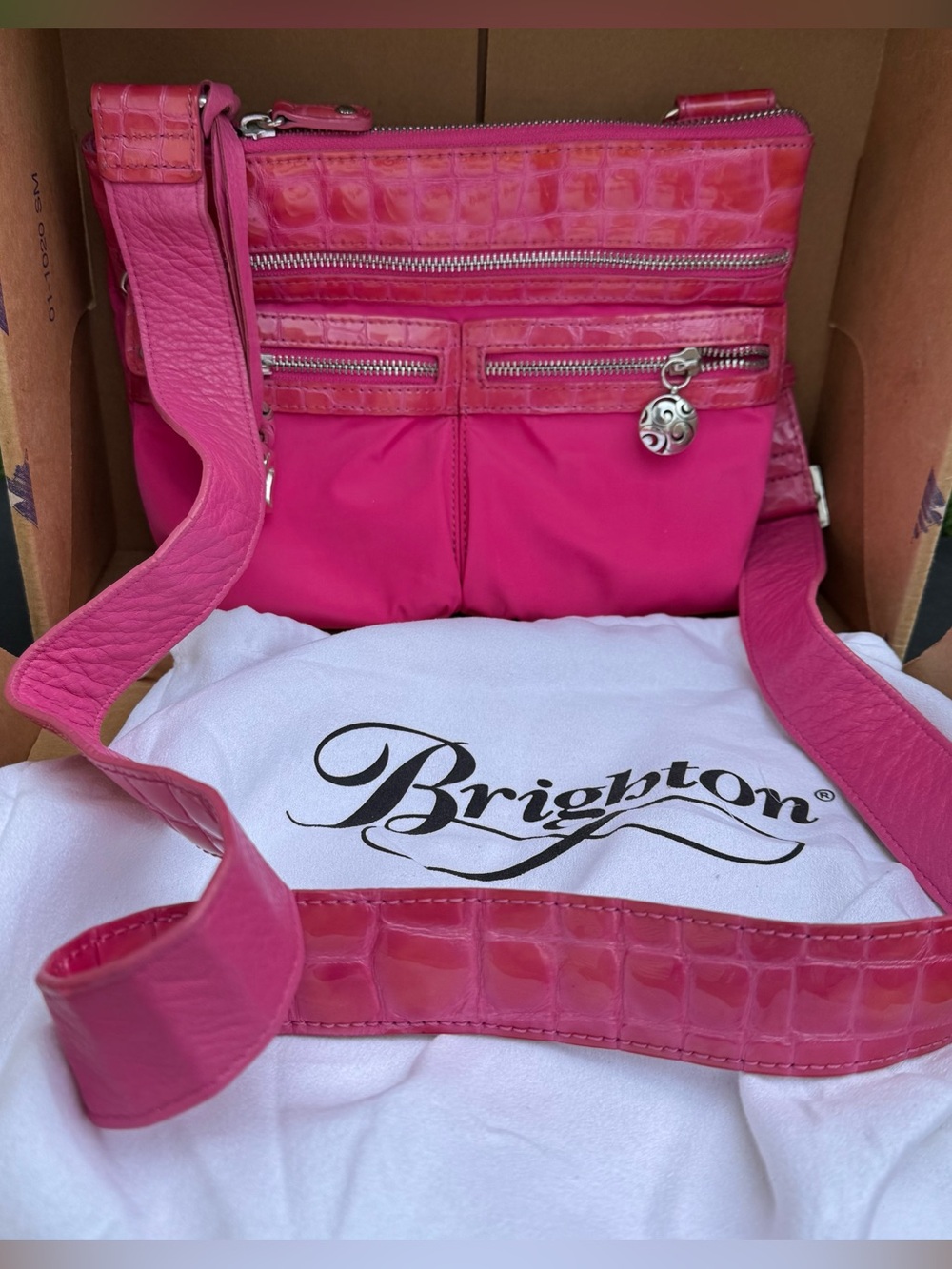 Brighton Zinnia Go-Go Pink Crossbody Shoulder Bag with original box and dust bag